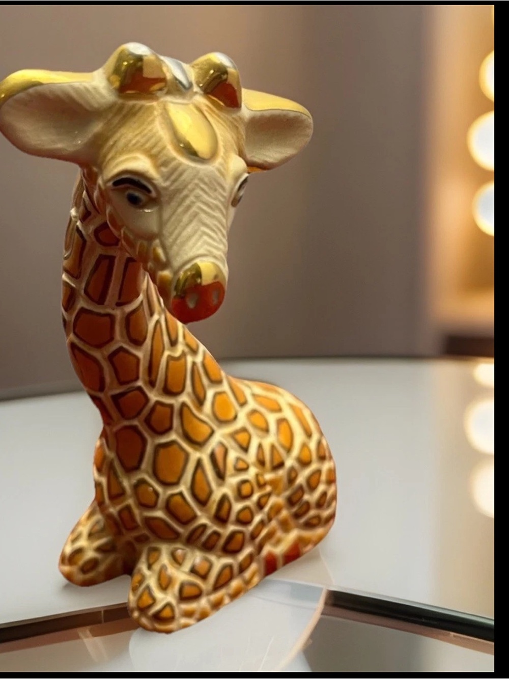 Vintage Handmade Rinconada Uruguay Pottery Clay Giraffe with Gold Trim Figurine